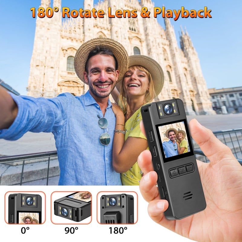 Amyway 64GB Mini Body Cam,1080P Video Camera with 180° Rotating Lens,120° Wide Angle,Audio and Video Recording, Portable Compact Personal Camera Personal Civilians, Police Law Enforcement - Image 2